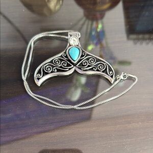 Silver and Turquoise Whale Tail Pendant Necklace